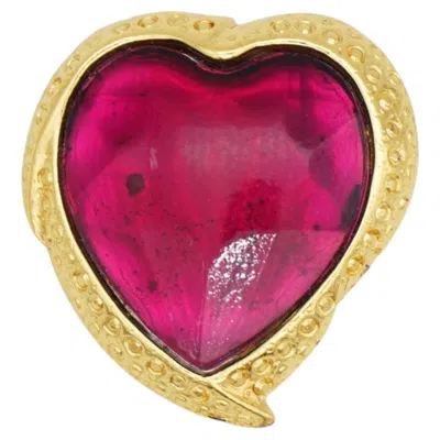 Pre-owned Saint Laurent Yves  Ysl Robert Goossens Gold Fuchsia Red Purple Heart Brooch