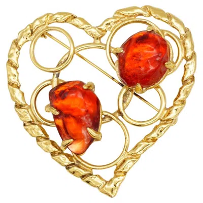 Pre-owned Saint Laurent Yves  Ysl Robert Goossens Ruby Vintage Large Heart Openwork Brooch In Multi