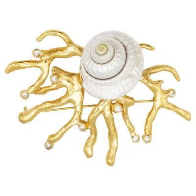 Pre-owned Saint Laurent Yves  Ysl Robert Goossens Shell Coral Branch White Crystals Brooch