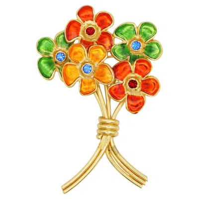 Pre-owned Saint Laurent Yves  Ysl Ruby Sapphire Emerald Orange 5 Bouquet Flower Brooch