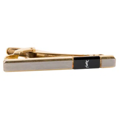Pre-owned Saint Laurent Yves  Ysl Silver Tone & Black Cassandre Tie Link