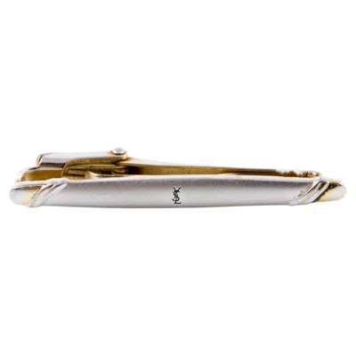 Pre-owned Saint Laurent Yves  Ysl Silver Tone Cassandre Tie Link In Multi