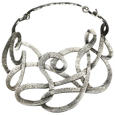 Pre-owned Saint Laurent Yves  Ysl Stylized Initial Silver Textured Rigid Choker Necklace