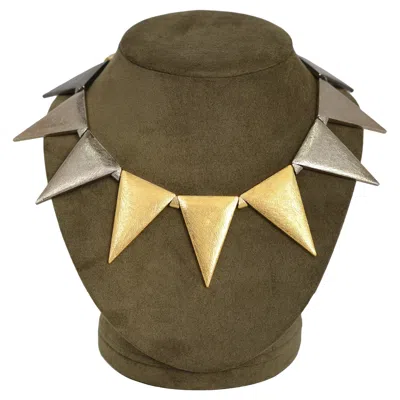 Pre-owned Saint Laurent Yves  Ysl Tri-tone Metal Spike Necklace 1980s In Multi