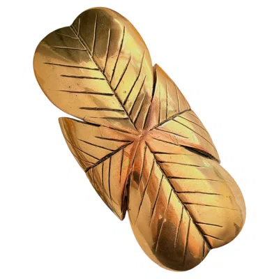 Pre-owned Saint Laurent Yves  Ysl Unisex Vintage Rare Gold Large Leaf Clover Statement Cuff In Multiple