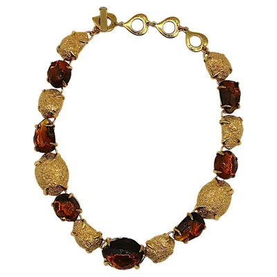 Pre-owned Saint Laurent Yves  Ysl Vintage Amber Resin Nugget Necklace In Brown