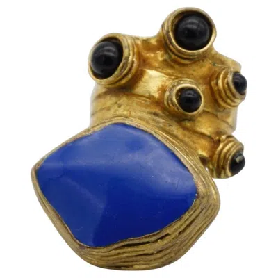 Pre-owned Saint Laurent Yves  Ysl Vintage Arty Blue Navy Black Dots Cocktail Statement Ring