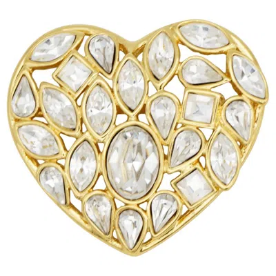 Pre-owned Saint Laurent Yves  Ysl Vintage Arty Heart Love Shining Clear Crystals Brooch In Multi
