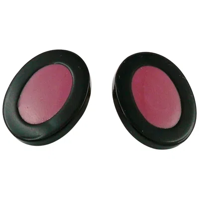 Pre-owned Saint Laurent Yves  Ysl Vintage Black Pink Oval Abstraction Clip-on Earrings