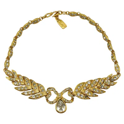 Pre-owned Saint Laurent Yves  Ysl Vintage Bow Leaf Crystal Necklace In Multi
