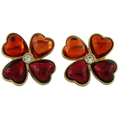 Pre-owned Saint Laurent Yves  Ysl Vintage Clover Clip-on Earrings In Brown