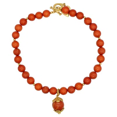 Pre-owned Saint Laurent Yves  Ysl Vintage Coral Red Gold Orange Cabochon Beads Necklace