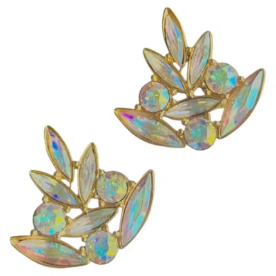Pre-owned Saint Laurent Yves  Ysl Vintage Gold Aurora Borealis Cluster Openwork Earrings In Multiple