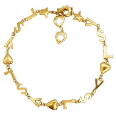 Pre-owned Saint Laurent Yves  Ysl Vintage Gold Heart Star Classic Logo Charms Long Necklace In Multi