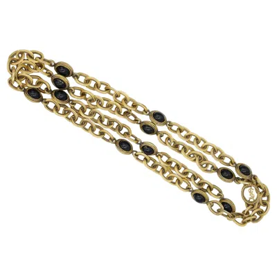 Pre-owned Saint Laurent Yves  Ysl Vintage Gold Long Oval Onyx Interlocked Necklace Belt In Black