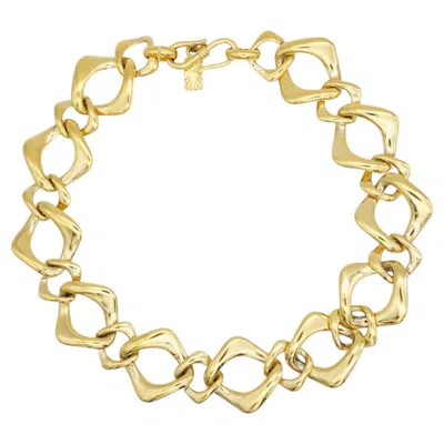 Pre-owned Saint Laurent Yves  Ysl Vintage Gold Omega Interlocked Square Curb Link Necklace In Multi