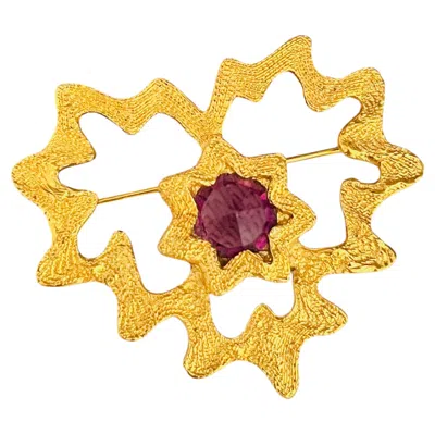 Pre-owned Saint Laurent Yves  Ysl Vintage Gold Rare Gripoix Amethyst Heart Starburst Brooch In Purple