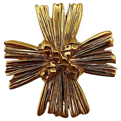 Pre-owned Saint Laurent Yves  Ysl Vintage Gold Tone Cross Brooch Pendant In Multi