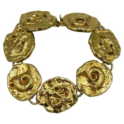 Pre-owned Saint Laurent Yves  Ysl Vintage Gold Tone Fossil Bracelet In Multi