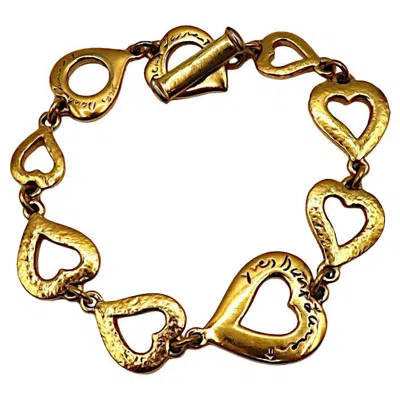Pre-owned Saint Laurent Yves  Ysl Vintage Gold Tone Heart Link Bracelet In Multi
