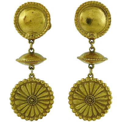 Pre-owned Saint Laurent Yves  Ysl Vintage Gold Toned Dangling Earrings In Brown