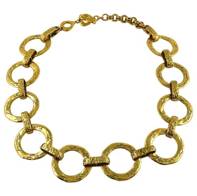 Pre-owned Saint Laurent Yves  Ysl Vintage Gold Toned Textured Circle Links Necklace