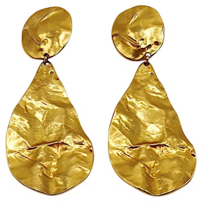 Pre-owned Saint Laurent Yves  Ysl Vintage Gold-tone Hammered Sculptural Dangle Earrings In Multiple