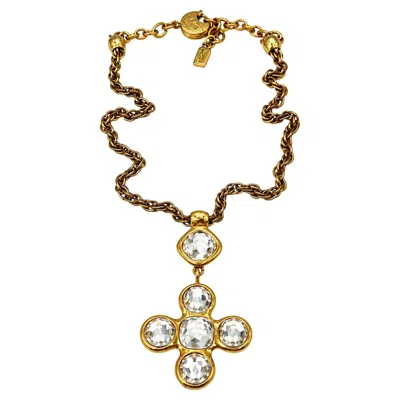 Pre-owned Saint Laurent Yves  Ysl Vintage Gold-tone Jewelled Cross Pendant Necklace In Multiple