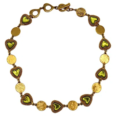 Pre-owned Saint Laurent Yves  Ysl Vintage Green Heart Cabochon Necklace