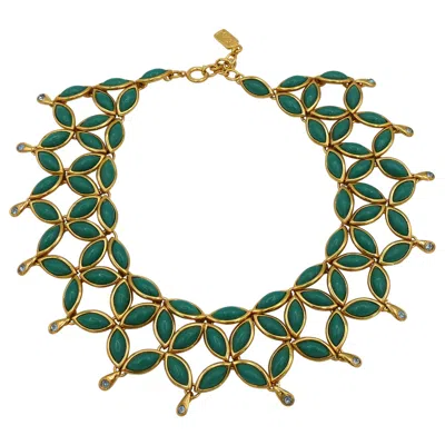 Pre-owned Saint Laurent Yves  Ysl Vintage Green Resin Cabochons Collar Necklace