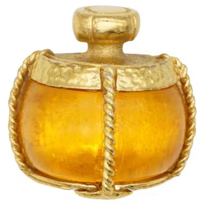 Pre-owned Saint Laurent Yves  Ysl Vintage Gripoix Amber Gold Perfume Bottle Brooch Pendant In Brown