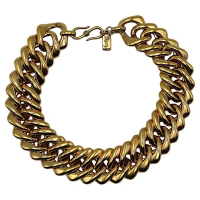 Pre-owned Saint Laurent Yves  Ysl Vintage Iconic Gold Tone Curb Chain Necklace In Multi