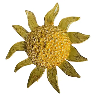 Pre-owned Saint Laurent Yves  Ysl Vintage Iconic Unisex Sunflower Large Domed Chunky Brooch In Multiple