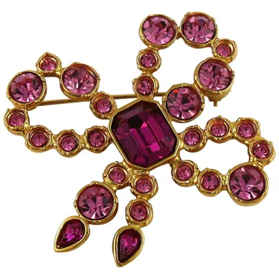 Pre-owned Saint Laurent Yves  Ysl Vintage Jeweled Bow Brooch In Brown