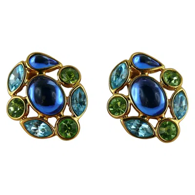 Pre-owned Saint Laurent Yves  Ysl Vintage Jewelled Clip-on Earrings In Black