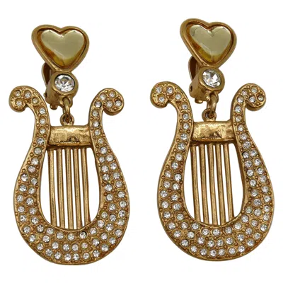Pre-owned Saint Laurent Yves  Ysl Vintage Jewelled Lyra Heart Dangling Earrings In Multi