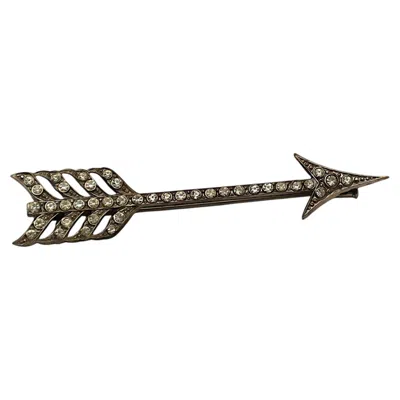 Pre-owned Saint Laurent Yves  Ysl Vintage Jewelled Silver-tone Arrow Brooch In Multi
