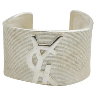 Pre-owned Saint Laurent Yves  Ysl Vintage Large Silver Ribbed Textured Chunky Bangle Cuff In Multi