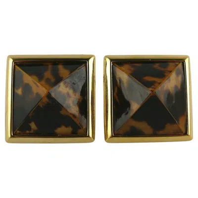 Pre-owned Saint Laurent Yves  Ysl Vintage Leopard Print Pyramid Clip-on Earrings In Multi