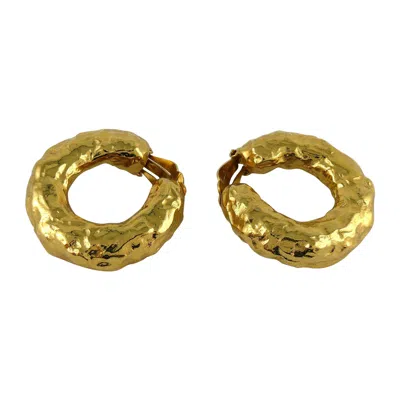 Pre-owned Saint Laurent Yves  Ysl Vintage Massive Textured Hoop Earrings In Brown