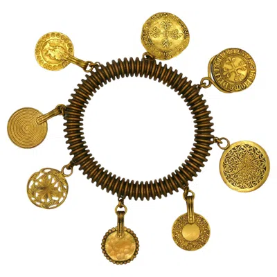 Pre-owned Saint Laurent Yves  Ysl Vintage Medal Charm Bangle Bracelet In Multi