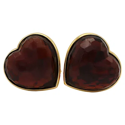 Pre-owned Saint Laurent Yves  Ysl Vintage Mousson Resin Heart Clip-on Earrings In Multi