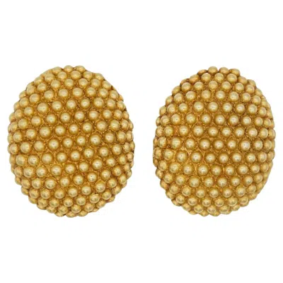 Pre-owned Saint Laurent Yves  Ysl Vintage Oval Dots Massive Huge Chunky Gold Clip Earrings In Multi