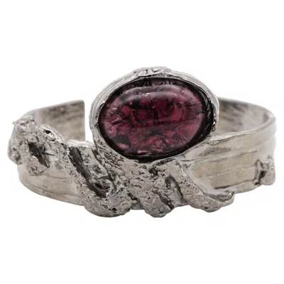 Pre-owned Saint Laurent Yves  Ysl Vintage Rare Amethyst Purple Cabochon Silver Chunky Cuff