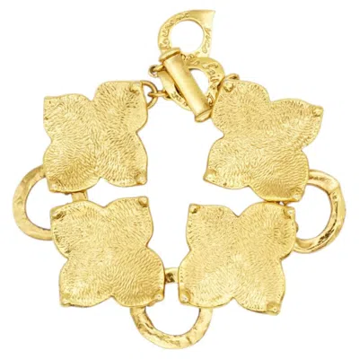 Pre-owned Saint Laurent Yves  Ysl Vintage Rare Arty Large Gold Large Clover Bracelet In Multiple