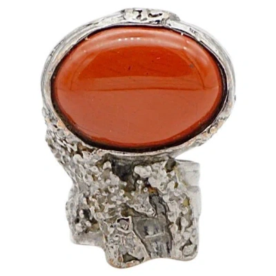 Pre-owned Saint Laurent Yves  Ysl Vintage Rare Arty Red Ruby Oval Cabochon Statement Ring