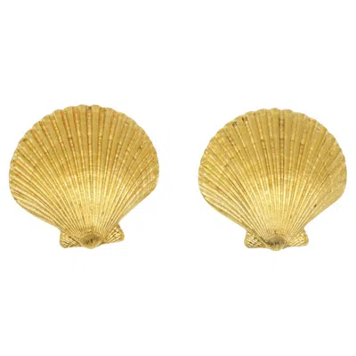 Pre-owned Saint Laurent Yves  Ysl Vintage Rare Gold Massive Vivid Shell Chunky Earrings In Multi