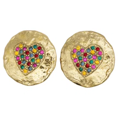Pre-owned Saint Laurent Yves  Ysl Vintage Rare Gold Ruby Emerald Fuchsia Heart Earrings In Green