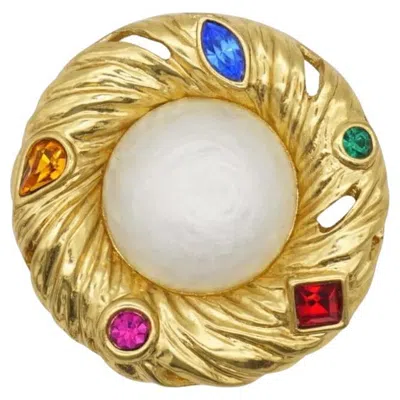 Pre-owned Saint Laurent Yves  Ysl Vintage Rare Massive Nest Crystals Pearl Swirl Brooch In Multiple