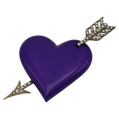 Pre-owned Saint Laurent Yves  Ysl Vintage Rare Oversized Purple Heart-and-arrow Brooch